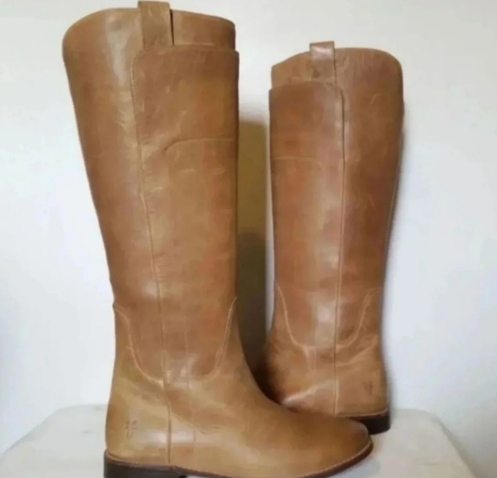 Frye 6 paige tall tan brown leather distressed riding boots